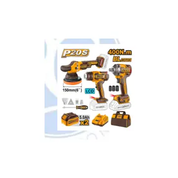 Kit 20V de llave de impacto de 400n - lustrapulidora- pistola de calor-2 baterias de 5a+ cargador y bolso