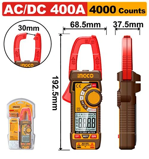 Pinza amperimetrica ac/dc 400a DCM62002 herramienta disponible en RCS Santa Cruz