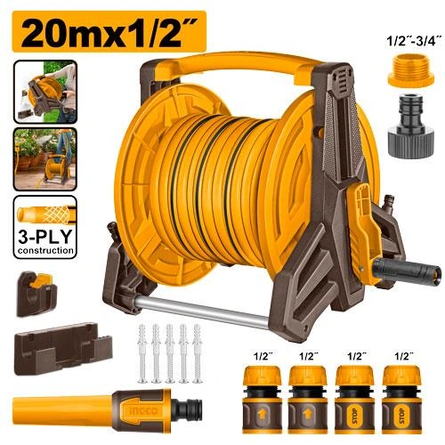 Set de jardineria - carrete mas manguera de ½" por 20m HHR20124 herramienta disponible en RCS Santa Cruz