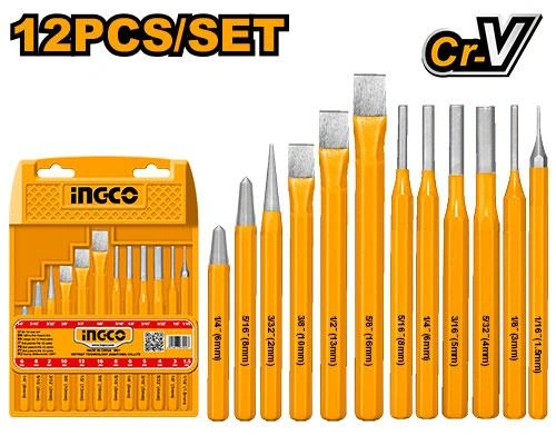 Juego de 12 piezas de punsones y cinceles HKPP8612 herramienta disponible en RCS Santa Cruz