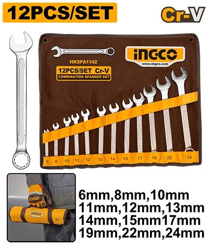 Juego de llaves combinadas de 12 pzas 6mm,8mm,10mm,11mm,1 2mm,13mm,14mm,15mm, 17mm,19mm,22mm,24m m HKSPA1142 herramienta disponible en RCS Santa Cruz