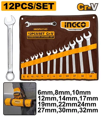 Juego de llaves combinadas de 12 pzas 6mm,8mm,10mm,12mm,1 4mm,17mm,19mm,22mm, 24mm,27mm,30mm,32m m HKSPA1143 herramienta disponible en RCS Santa Cruz