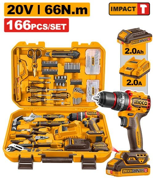 Kit de 166 piezas en maletin plastico c/taladro 66n HKTHP41662 herramienta disponible en RCS Santa Cruz
