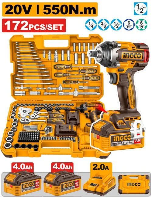 Kit de 172 piezas con llave de impacto de 550n con 2 baterias de 4a y cargador HKTHP41723 herramienta disponible en RCS Santa Cruz