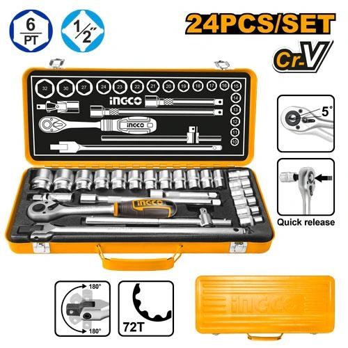 Juego de 24 piezas de llave tubo en caja metalica ½" HKTS12242 herramienta disponible en RCS Santa Cruz